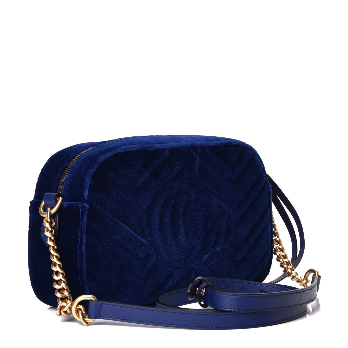 Velvet Matelasse Small GG Marmont Chain Shoulder Bag Cobalt