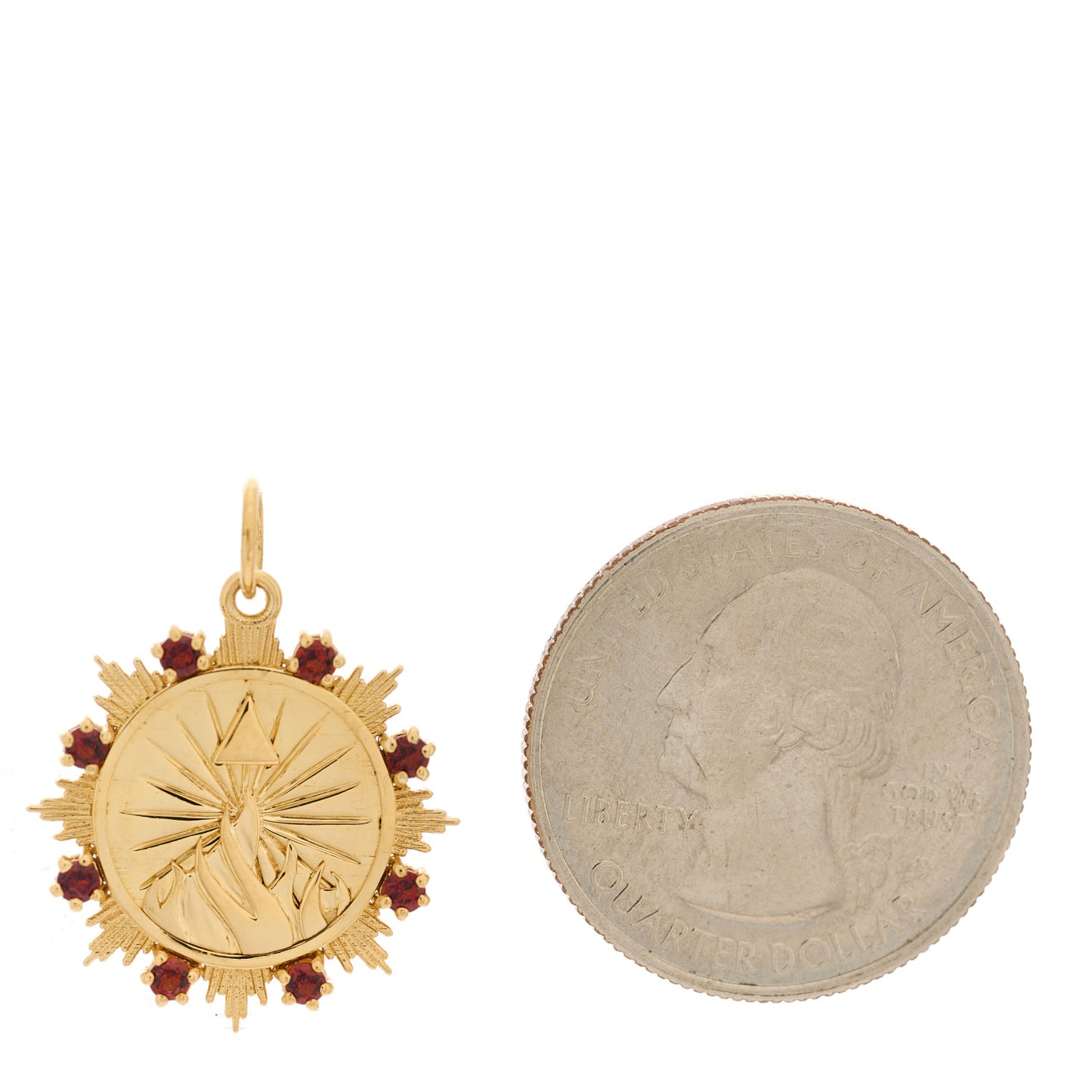18K Yellow Gold Garnet Fire Astrology Medallion Pendant