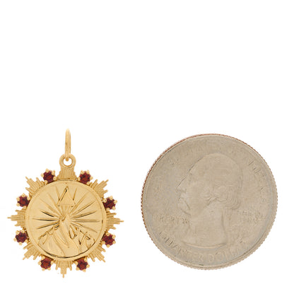 Foundrae 18K Yellow Gold Garnet Fire Astrology Medallion Pendant 2 of 3
