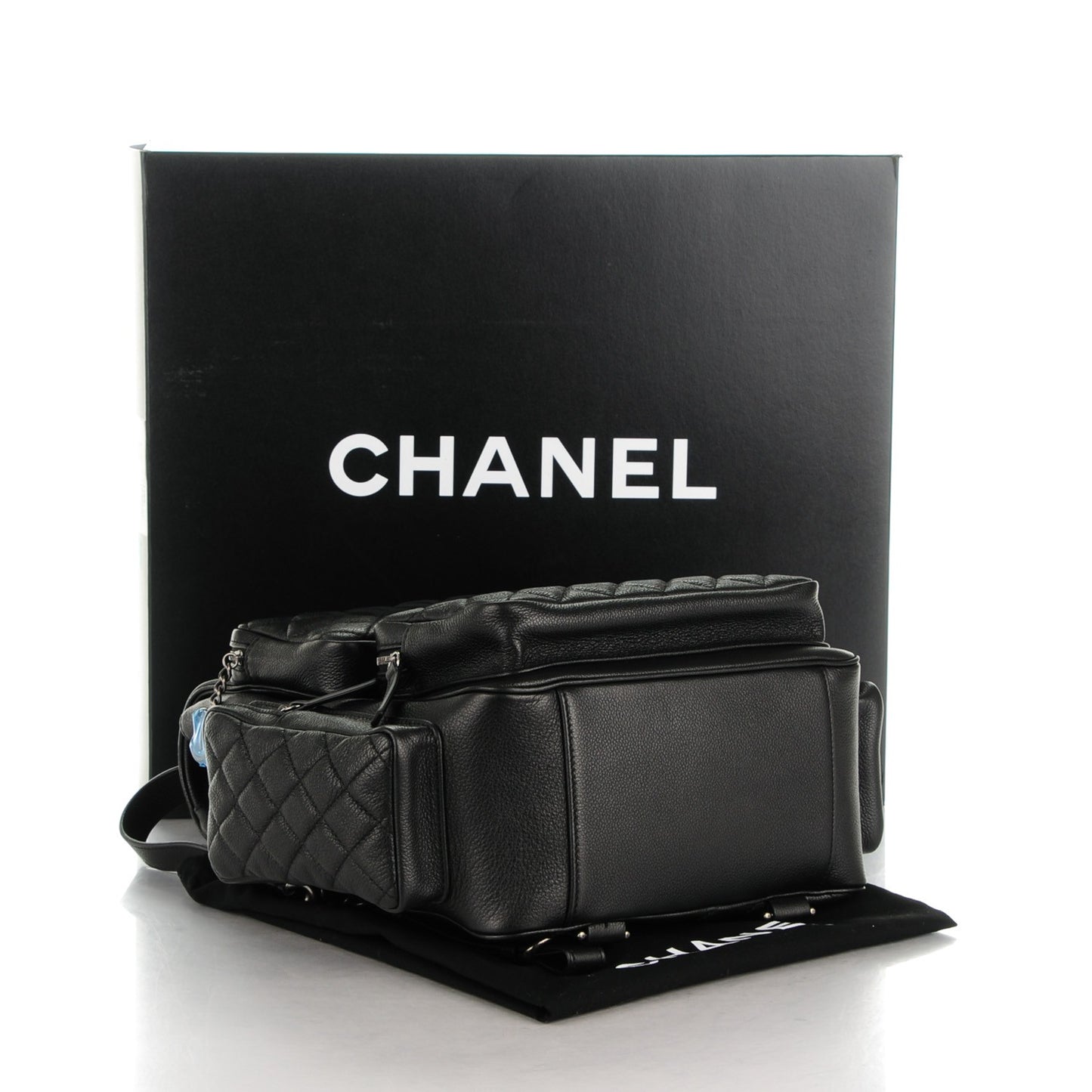 Grained Calfskin Quilted Large Casual Rock Backpack Black