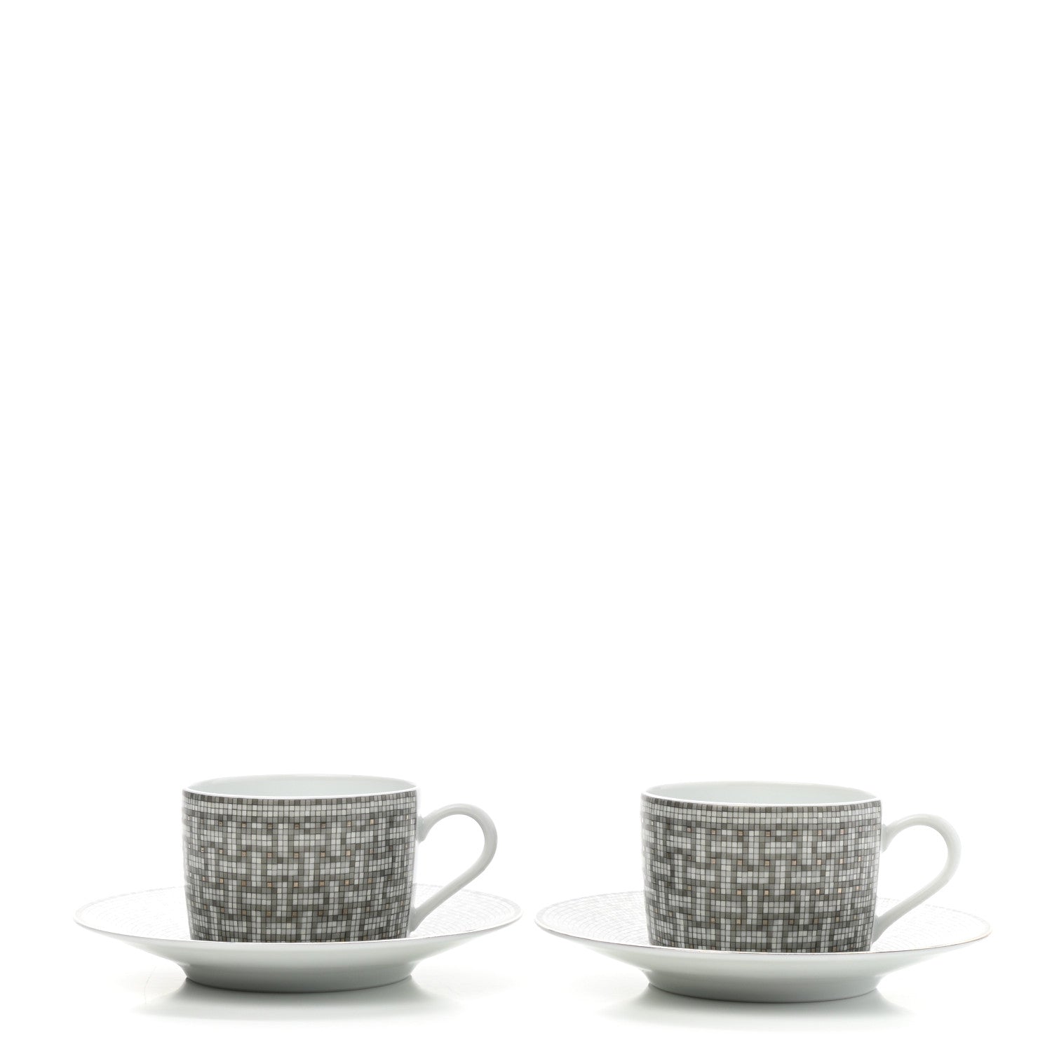 Hermes Porcelain Mosaique Au 24 Platine Tea Cup And Saucer Set Of 2 Platinum 3 of 12