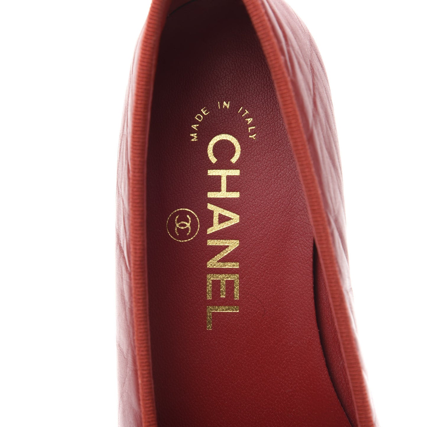 Crumpled Calfskin Cap Toe CC Ballerina Flats 36.5 Red