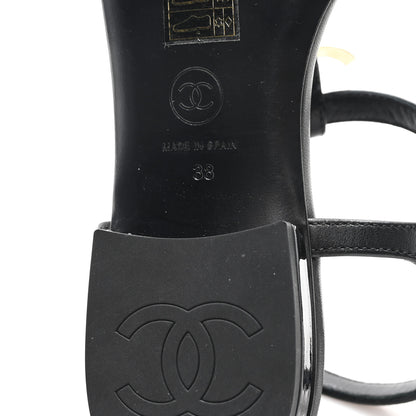 Chanel Lambskin Enamel CC Thong Sandals 38 Black 7 of 9