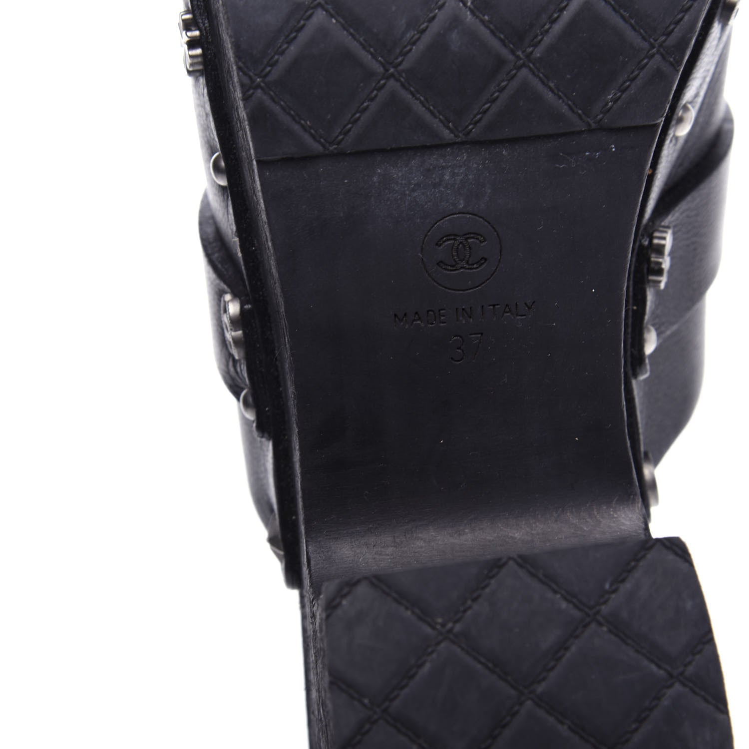 Chanel Calfskin CC Lucky Charms Studded Clogs 37 Black 9 of 10