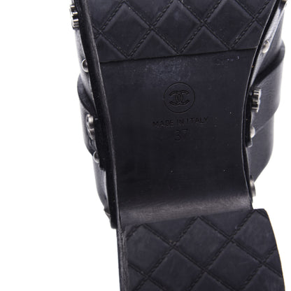 Chanel Calfskin CC Lucky Charms Studded Clogs 37 Black 9 of 10