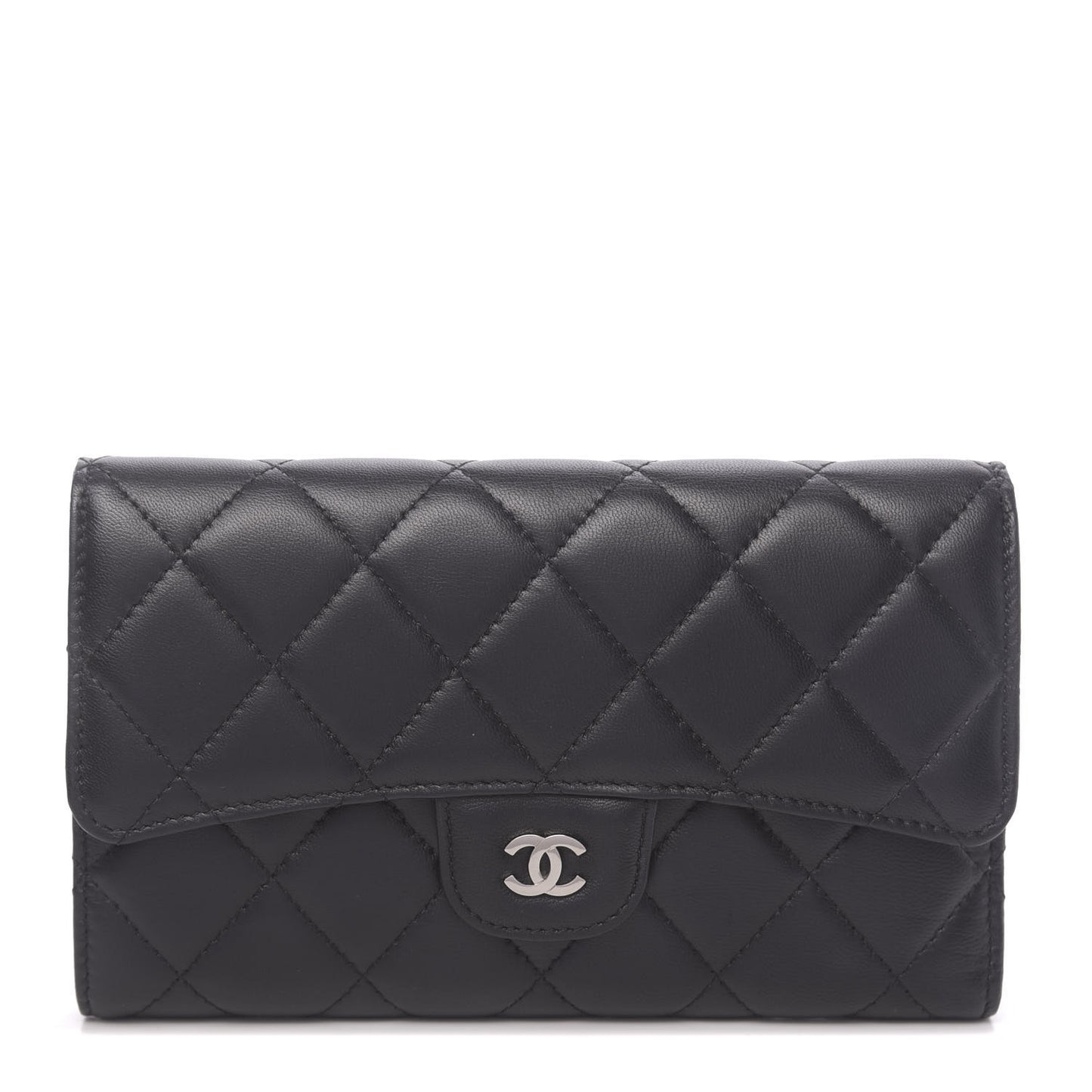 Lambskin Quilted Large Flap Wallet Black