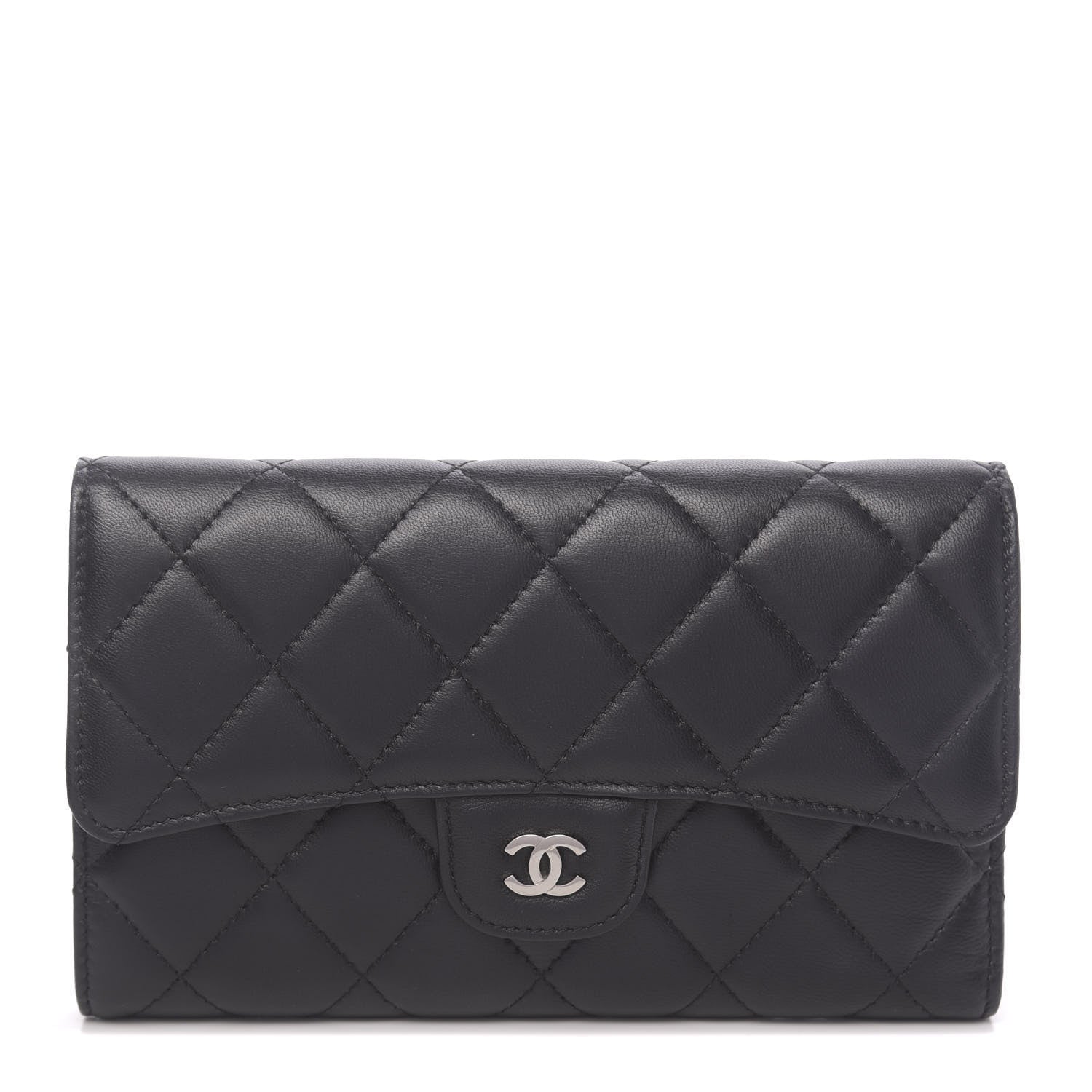 Chanel Lambskin Quilted Large Flap Wallet Black 1 of 8