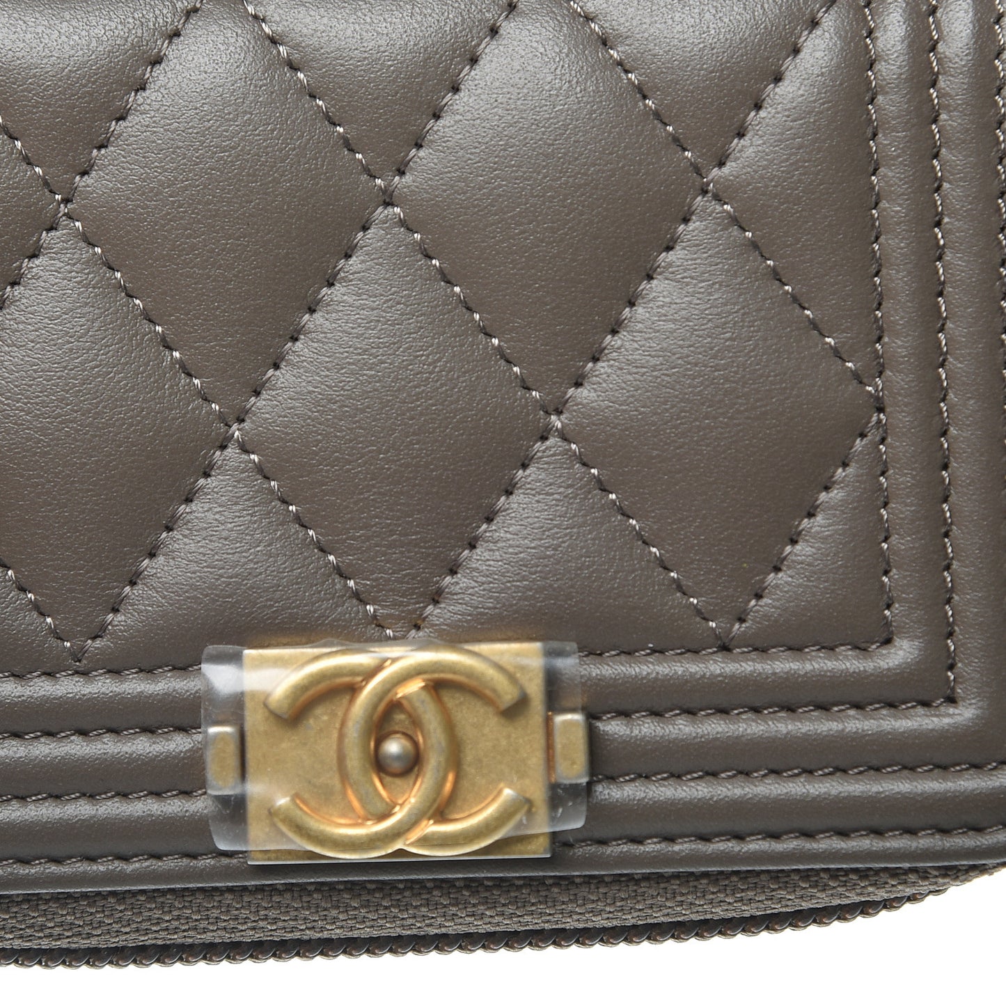 Lambskin Quilted Boy Zip Around Coin Purse Wallet Khaki
