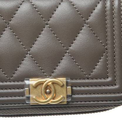 Chanel Lambskin Quilted Boy Zip Around Coin Purse Wallet Khaki 7 of 8