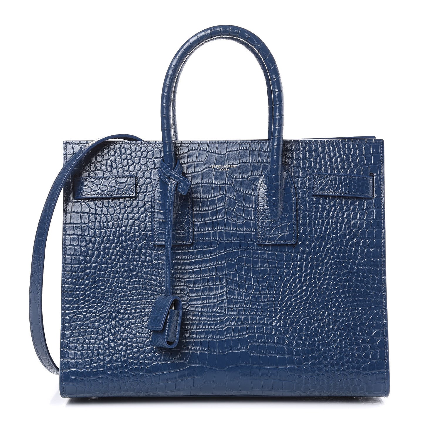 Calfskin Crocodile Embossed Small Sac De Jour Denim