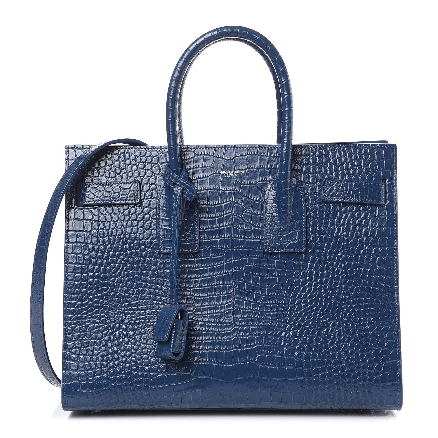 Saint Laurent Calfskin Crocodile Embossed Small Sac De Jour Denim 1 of 11