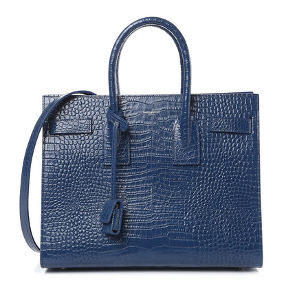 Saint Laurent Calfskin Crocodile Embossed Small Sac De Jour Denim 1 of 11