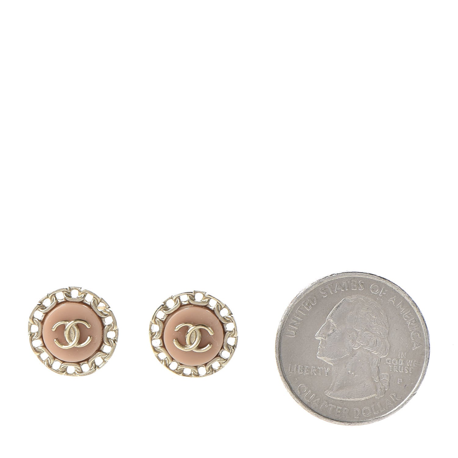 Chanel Resin Chain CC Round Earrings Gold Pink 2 of 5