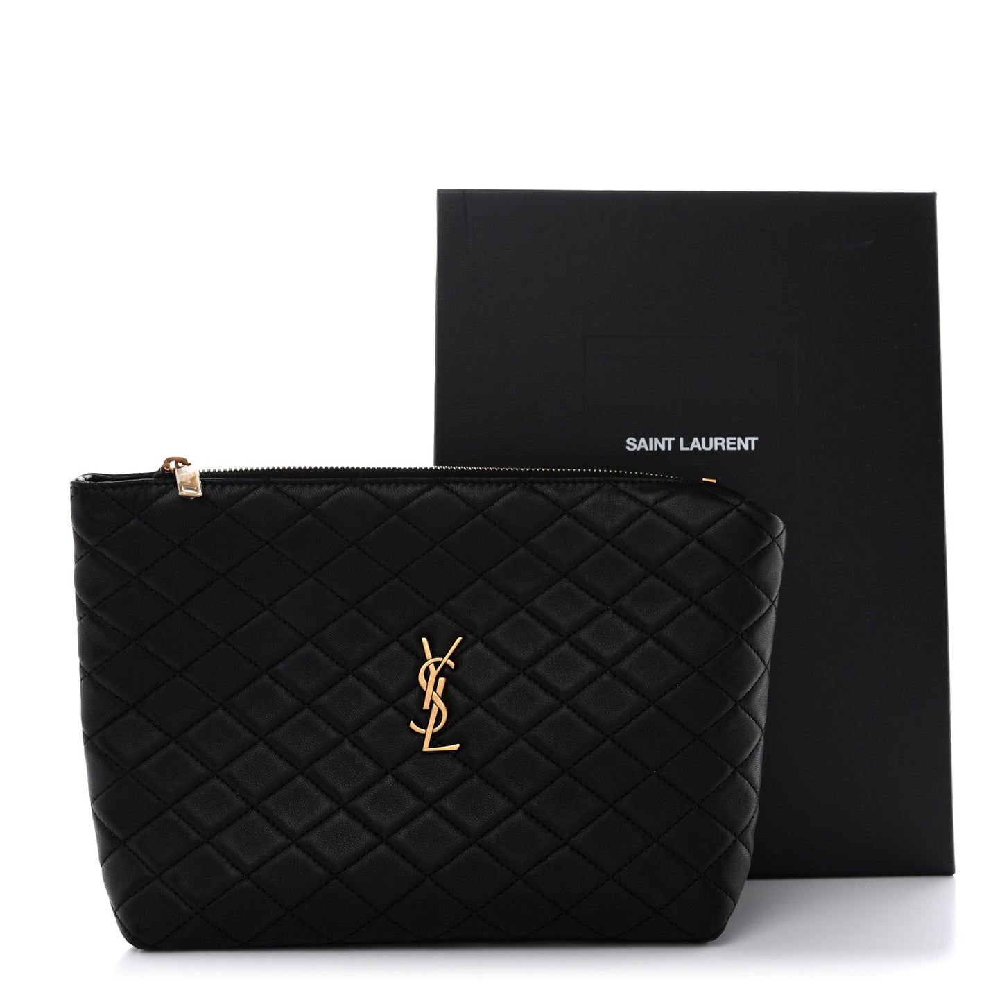 Lambskin Quilted Gaby Cosmetic Pouch Black