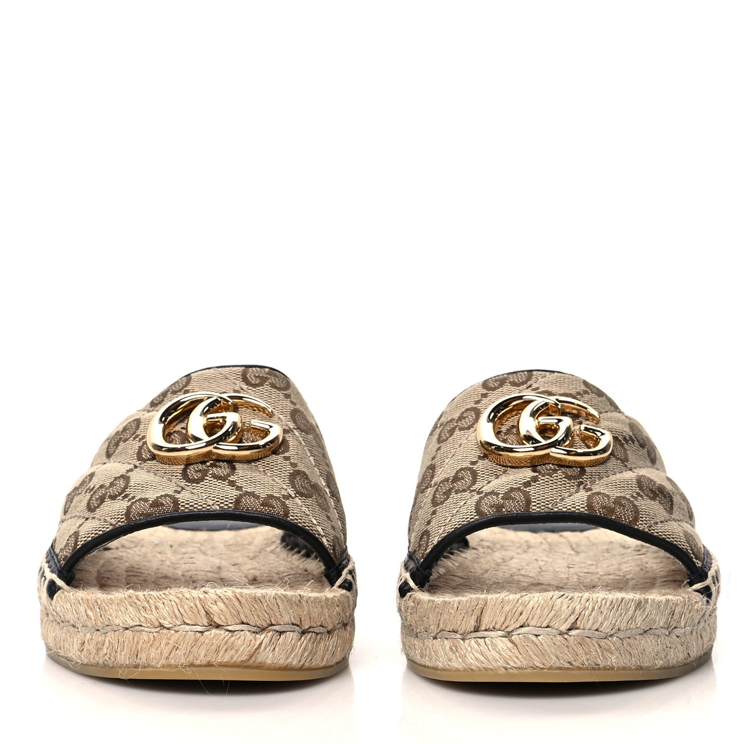 Gucci Monogram Matelasse GG Marmont Espadrille 20mm Slide Sandals 36 Beige Ebony Black 2 of 9