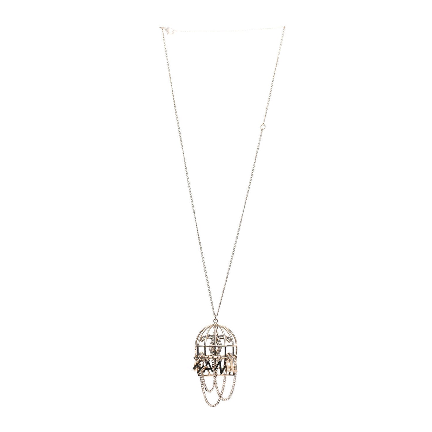 Metal Crystal Logo Bird Cage Necklace Gold