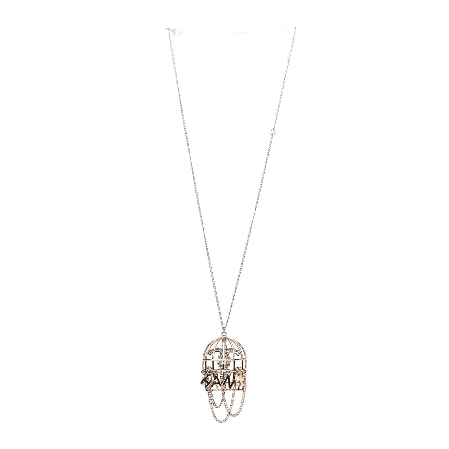 Chanel Metal Crystal Logo Bird Cage Necklace Gold 2 of 4