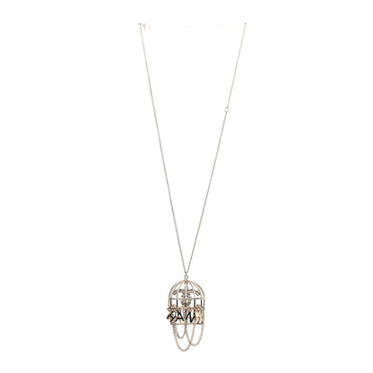 Chanel Metal Crystal Logo Bird Cage Necklace Gold 2 of 4