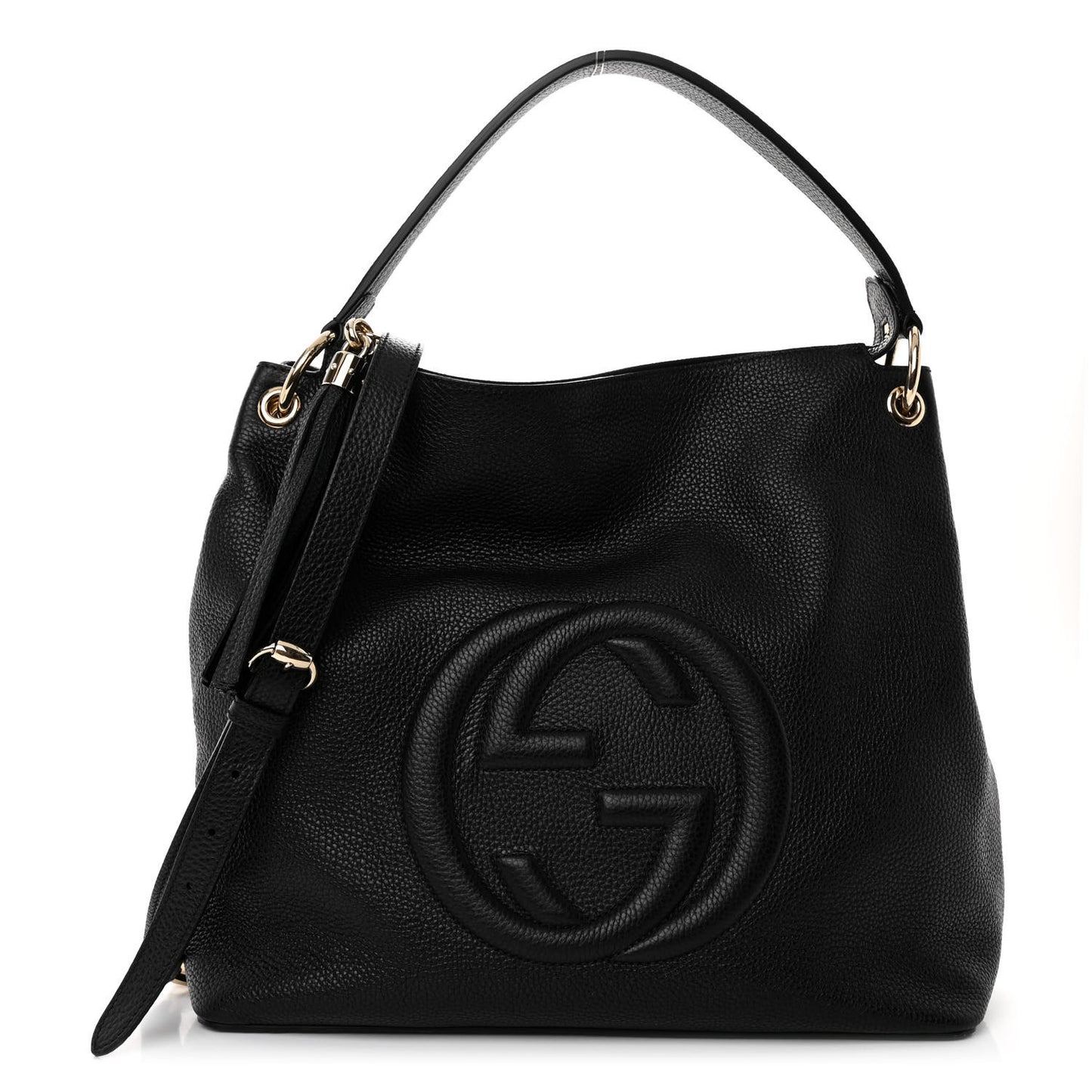 Pebbled Calfskin Large Soho Hobo Black