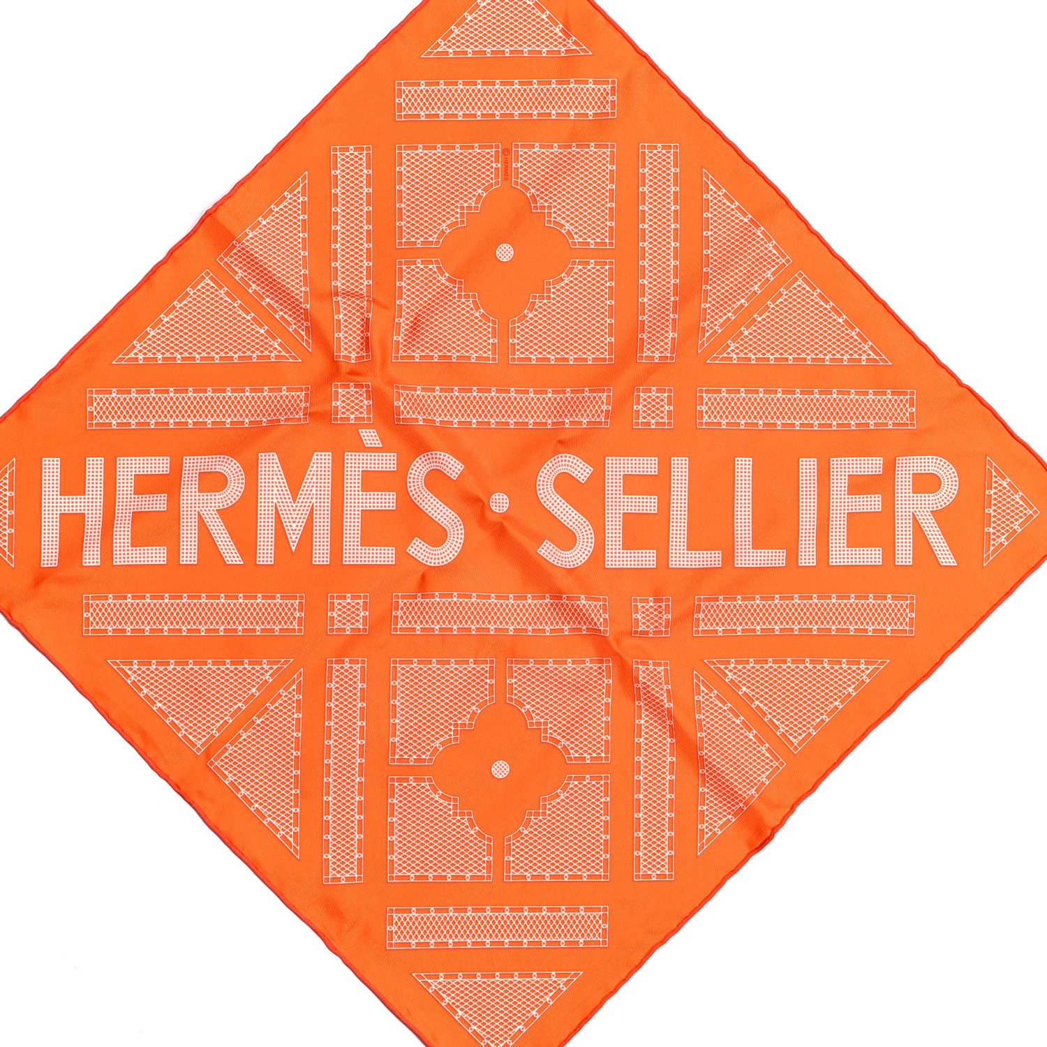 Hermes Silk Gavroche Sellier Pocket Square Scarf Orange White 2 of 5