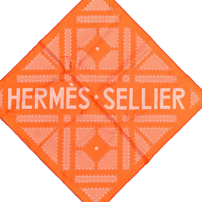 Hermes Silk Gavroche Sellier Pocket Square Scarf Orange White 2 of 5