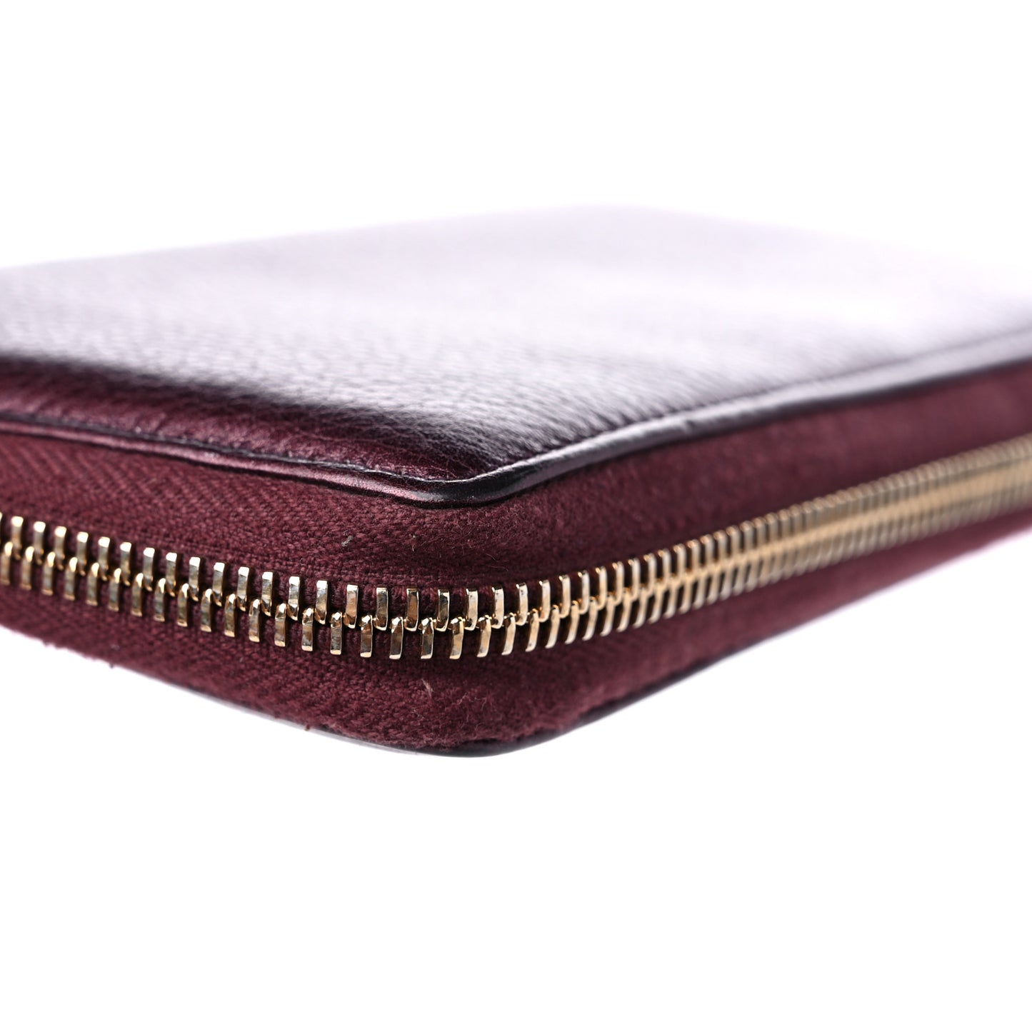 Metallic Cellarius Calfskin Soho Zip Around Wallet Classic Burgundy