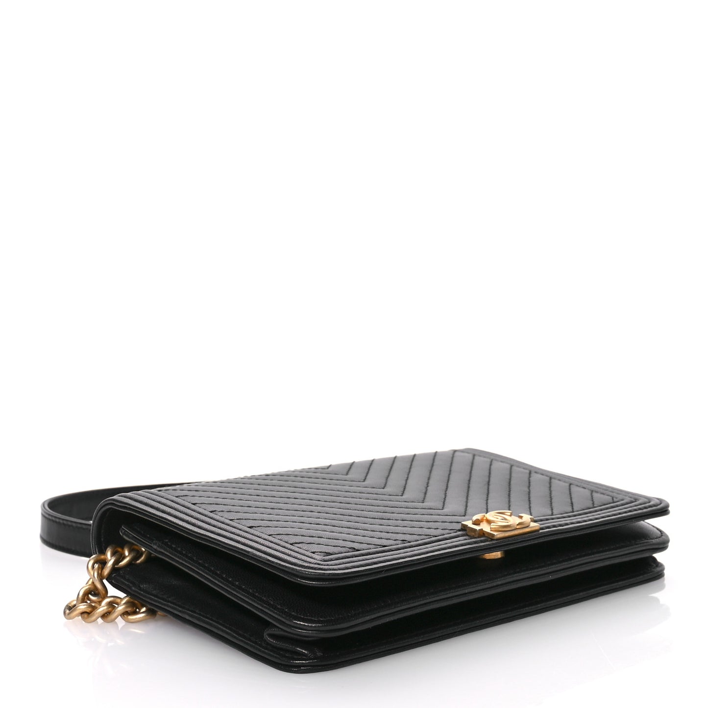 LAmbskin Chevron Boy Wallet On Chain WOC Black