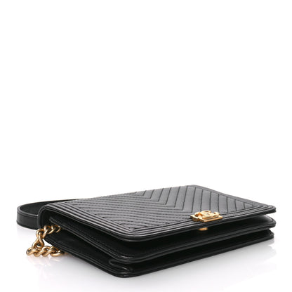 Chanel LAmbskin Chevron Boy Wallet On Chain WOC Black 4 of 12