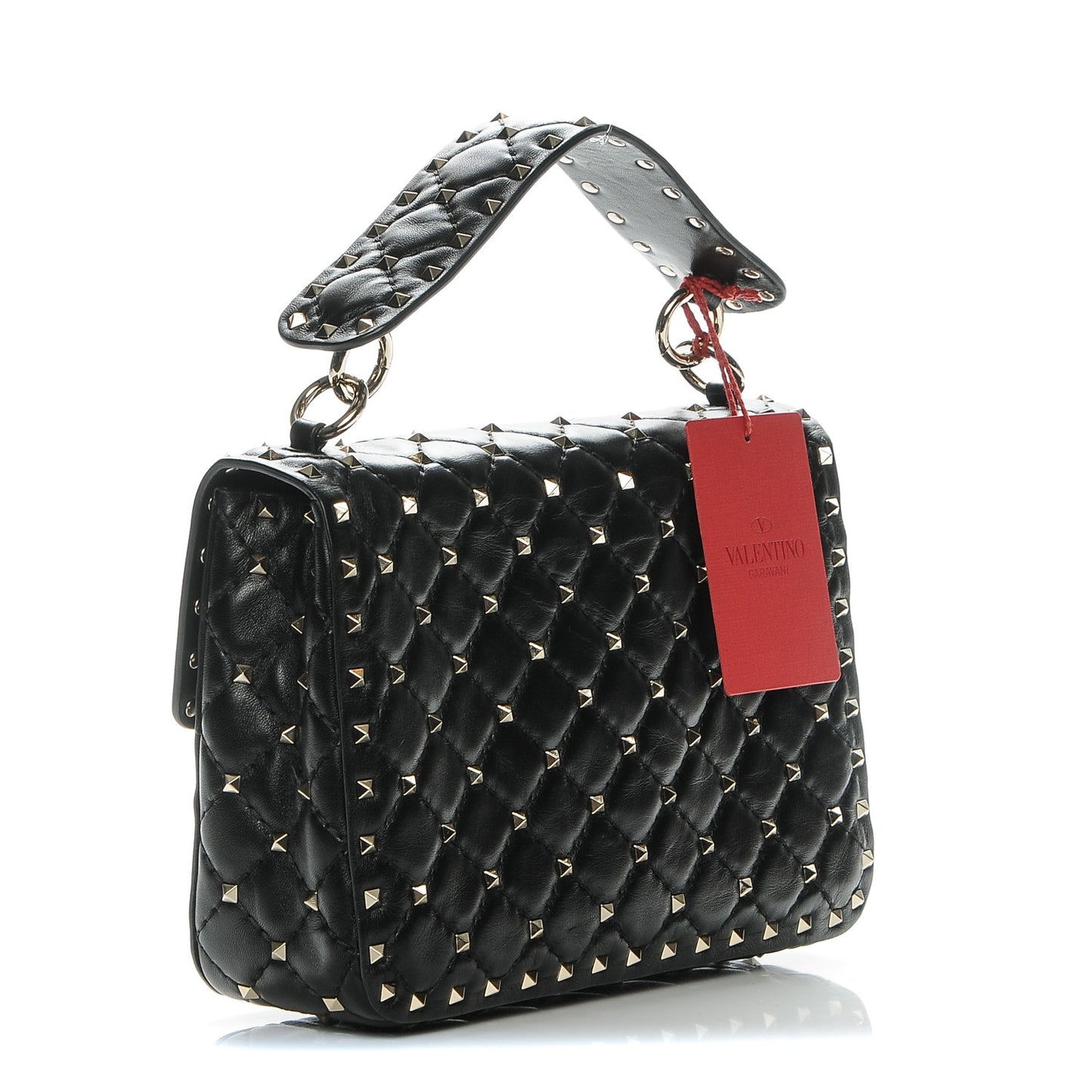 Lambskin Medium Rockstud Spike Shoulder Bag Black