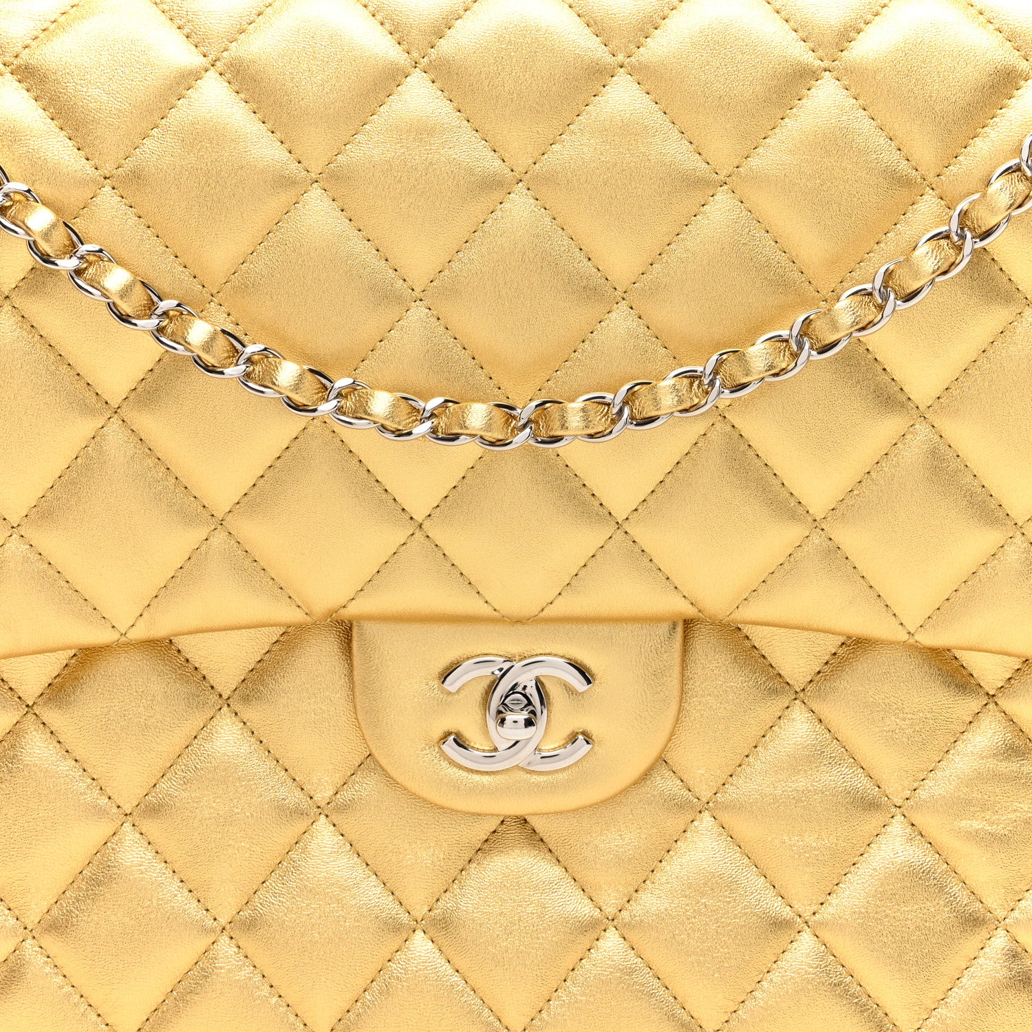 Chanel Metallic Lambskin Quilted XXL Travel Flap Bag Gold 8 of 10