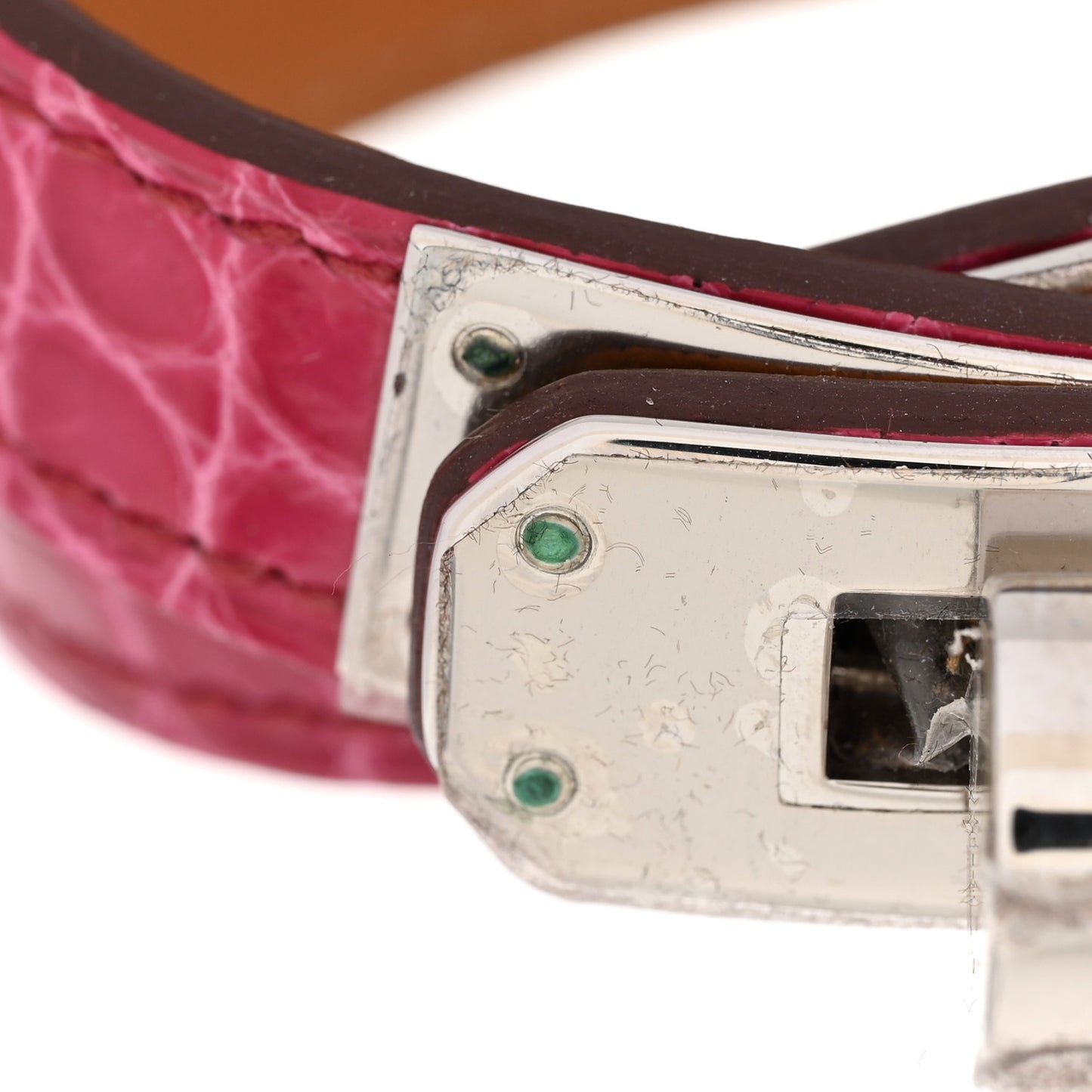 Shiny Alligator Kelly Double Tour Bracelet S Fuchsia