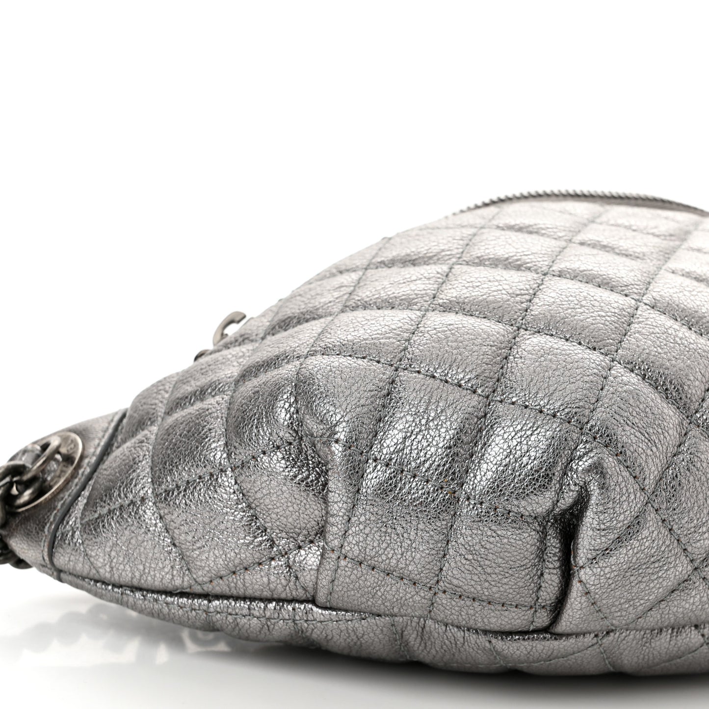Metallic Calfskin Quilted Banane Waist Bag Fanny Pack Silver