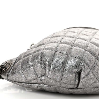 Chanel Metallic Calfskin Quilted Banane Waist Bag Fanny Pack Silver 9 of 12