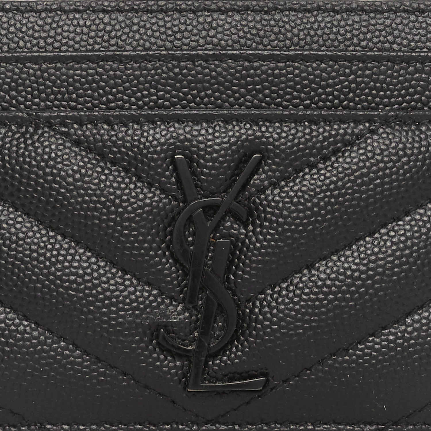 Saint Laurent Grain De Poudre Matelasse Chevron Monochrome Monogram Credit Card Case Black 8 of 8