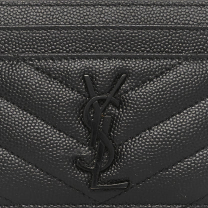 Saint Laurent Grain De Poudre Matelasse Chevron Monochrome Monogram Credit Card Case Black 8 of 8
