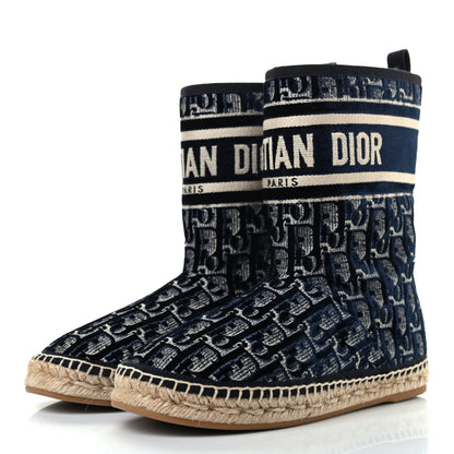 Christian Dior Velvet Oblique Granville Espadrille Boots 36.5 Deep Blue 3 of 8
