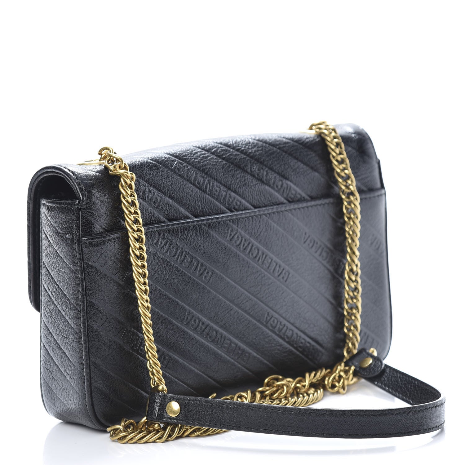 Balenciaga Shiny Goatskin Logo Embossed BB Chain Wallet Black 3 of 15
