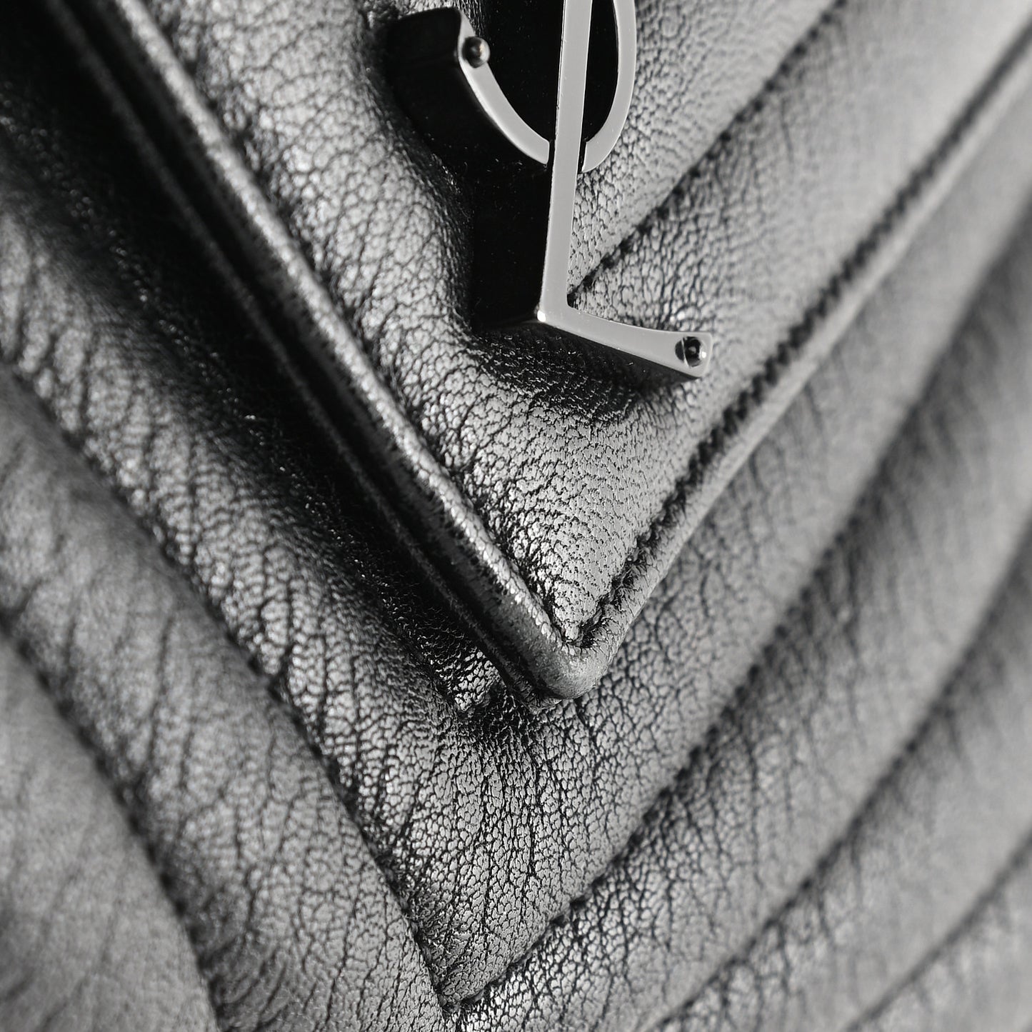 Sheepskin Matelasse Chevron Monogram Monochrome Large College Satchel Black