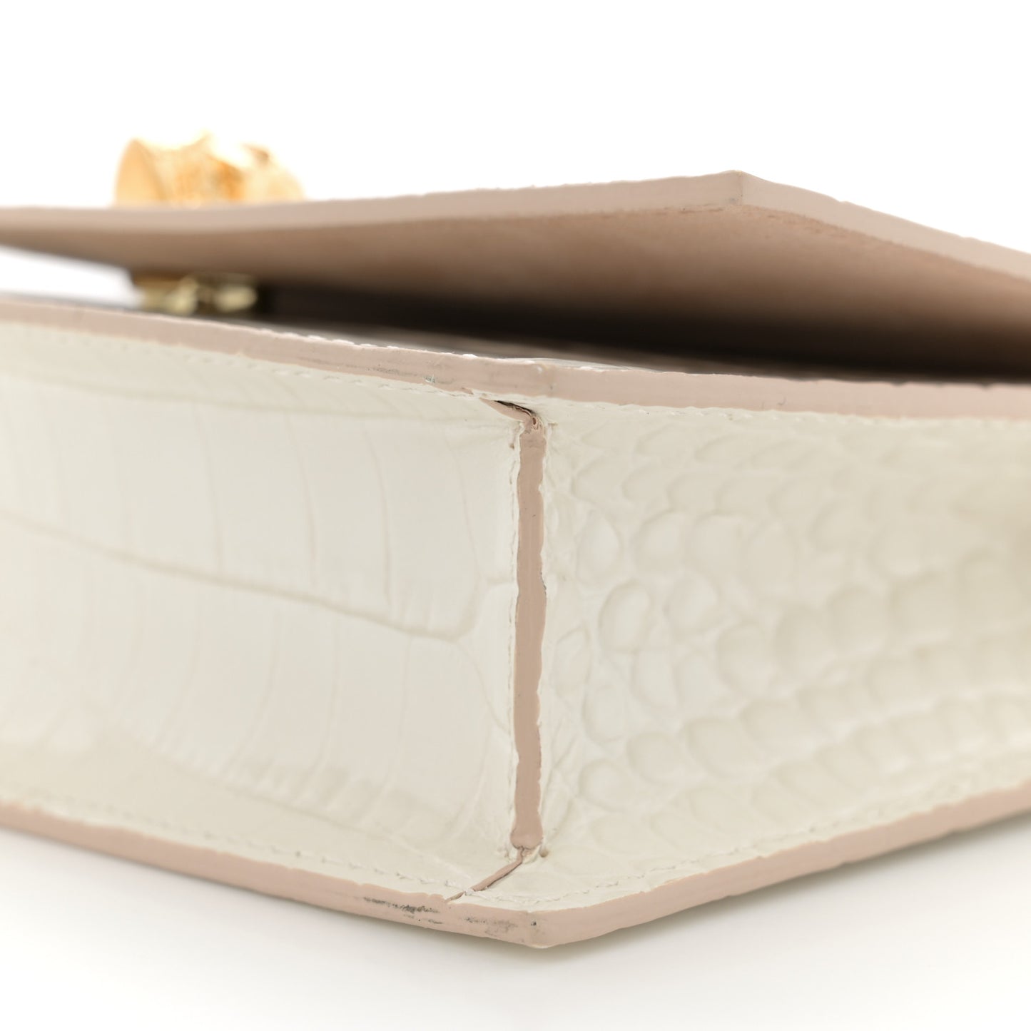 Calfskin Crocodile Embossed Skull Mini Crossbody Bag White