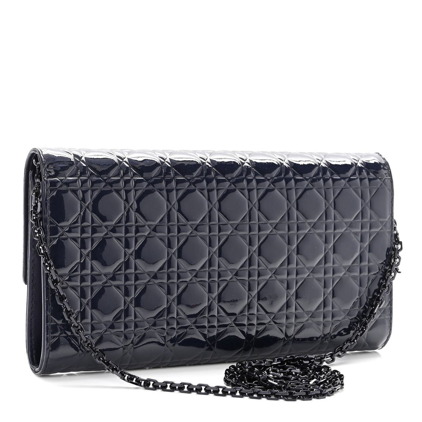 Patent Cannage Chain Wallet Navy Blue