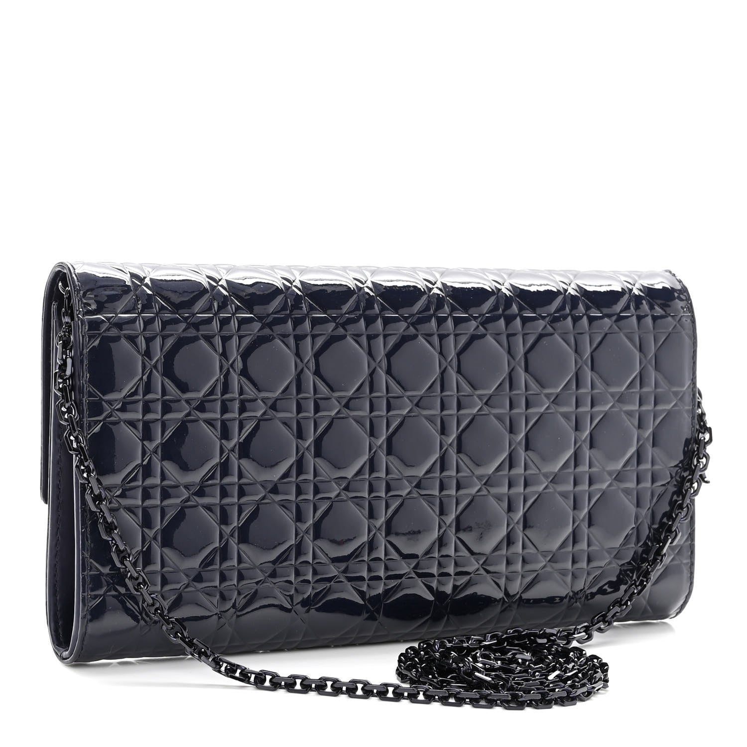 Christian Dior Patent Cannage Chain Wallet Navy Blue 3 of 10