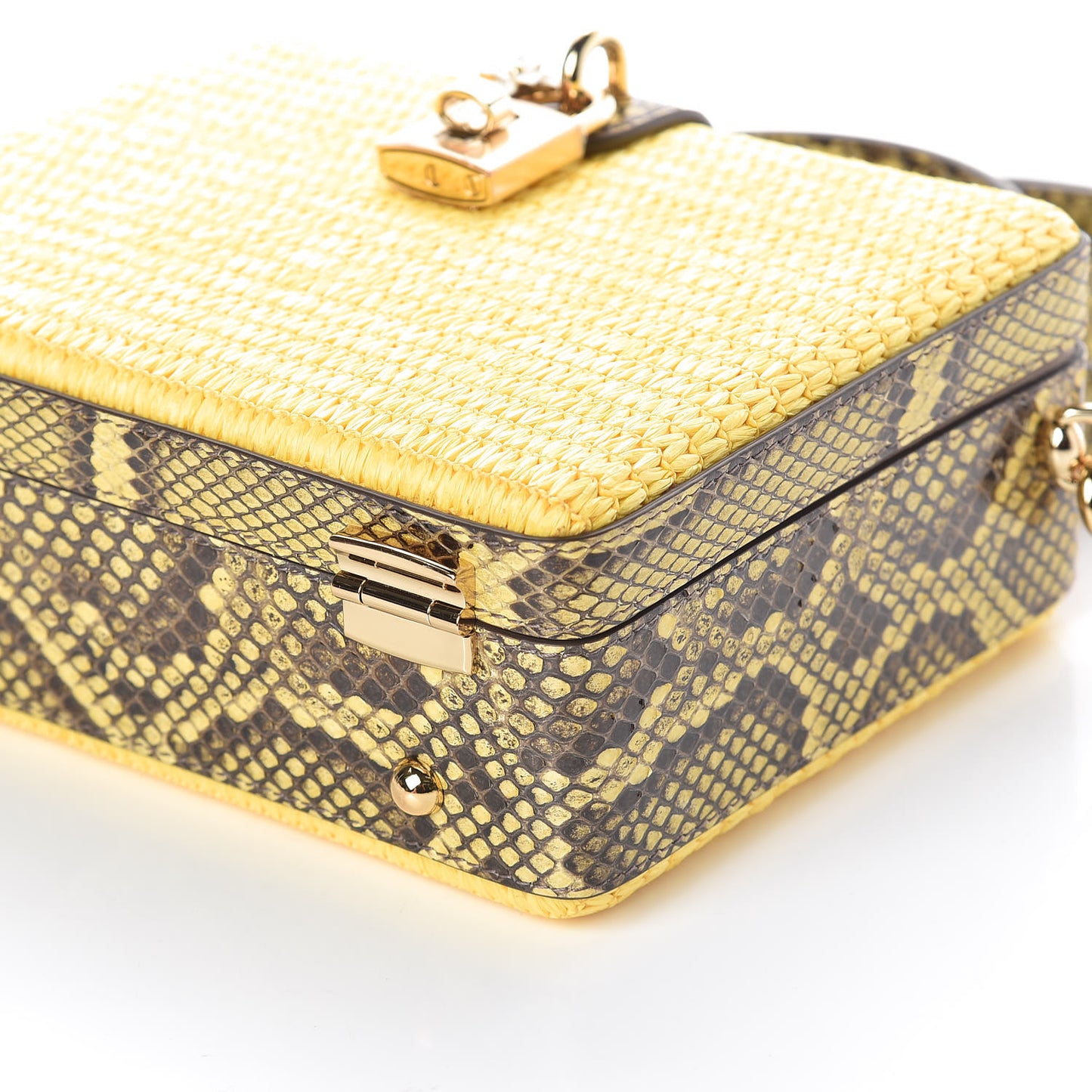 Python Raffia Padlock Box Bag Yellow