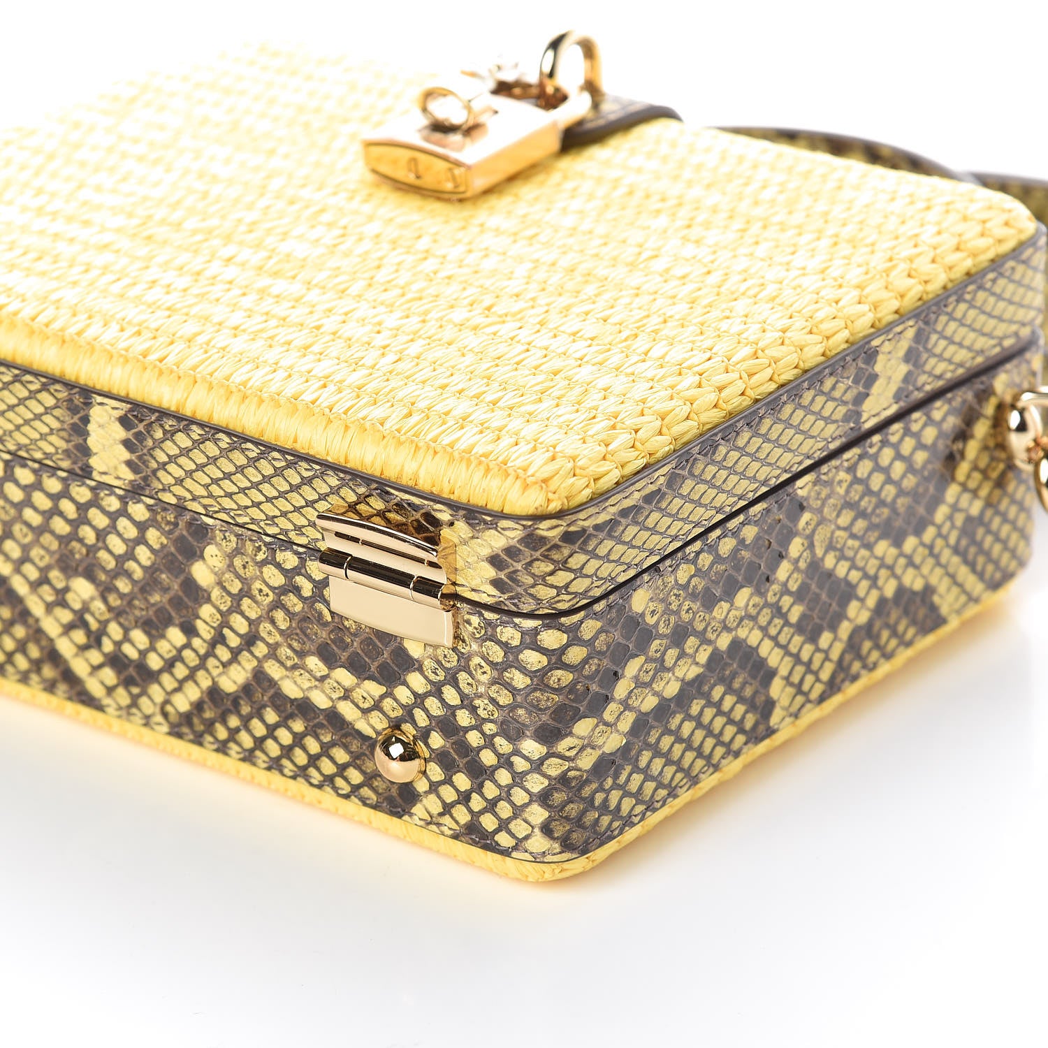 Dolce & Gabbana Python Raffia Padlock Box Bag Yellow 8 of 9