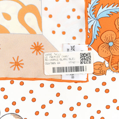 Hermes Silk Le Premier Chant Scarf 90 Orange White Bleu 4 of 7
