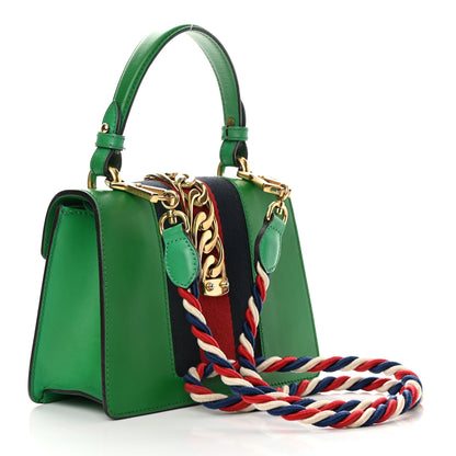 Gucci Vitello Fontanella Web Mini Sylvie Top Handle Bag Synthetic Green Garden 2 of 17