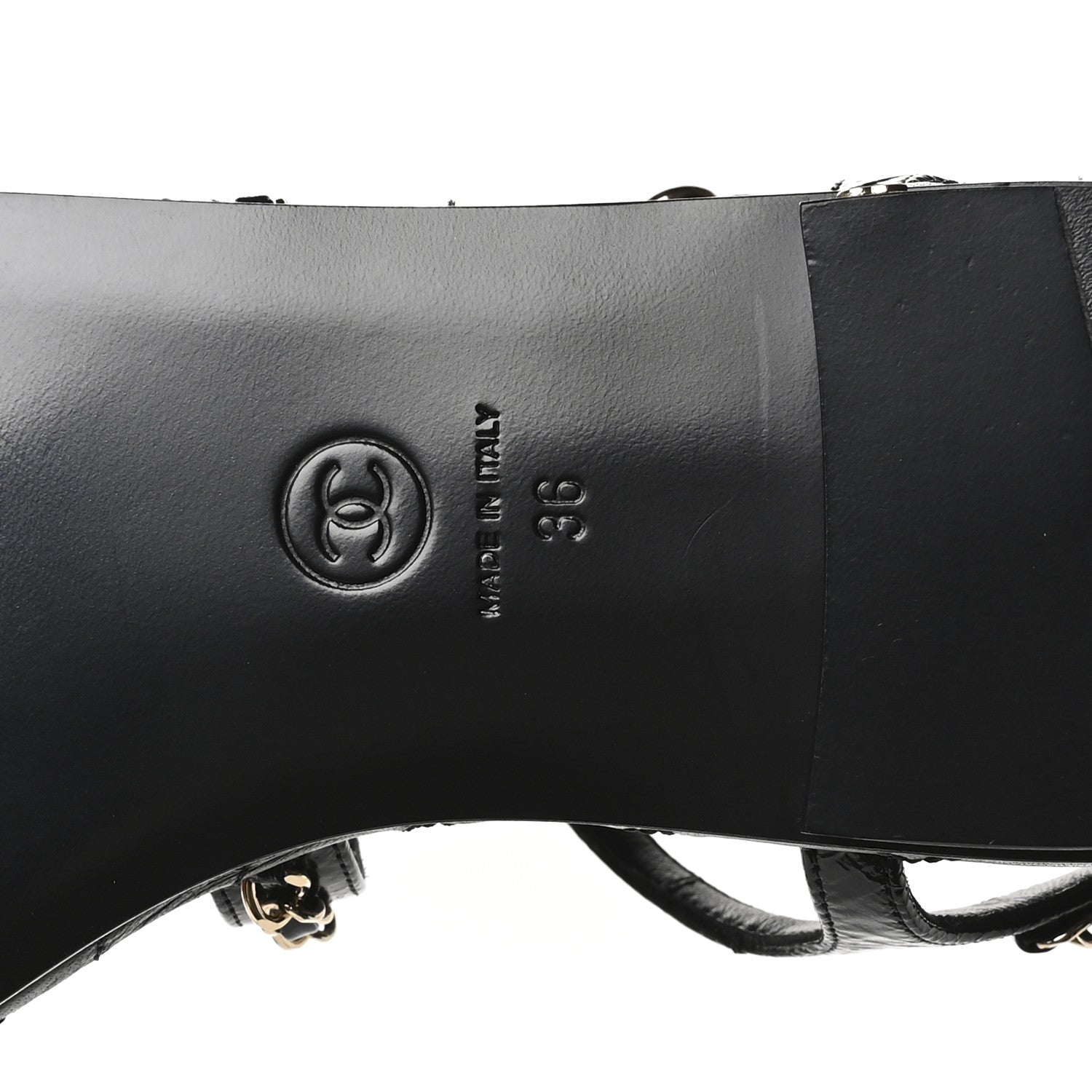 Chanel Crumpled Calfskin Chain Sandals 36 Black 7 of 9