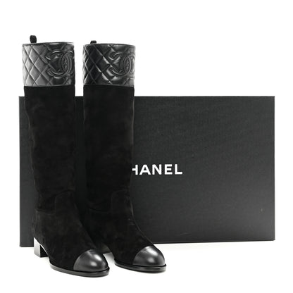 Chanel Suede Calfskin Lambskin Quilted Knee High Boots 38 9 of 9