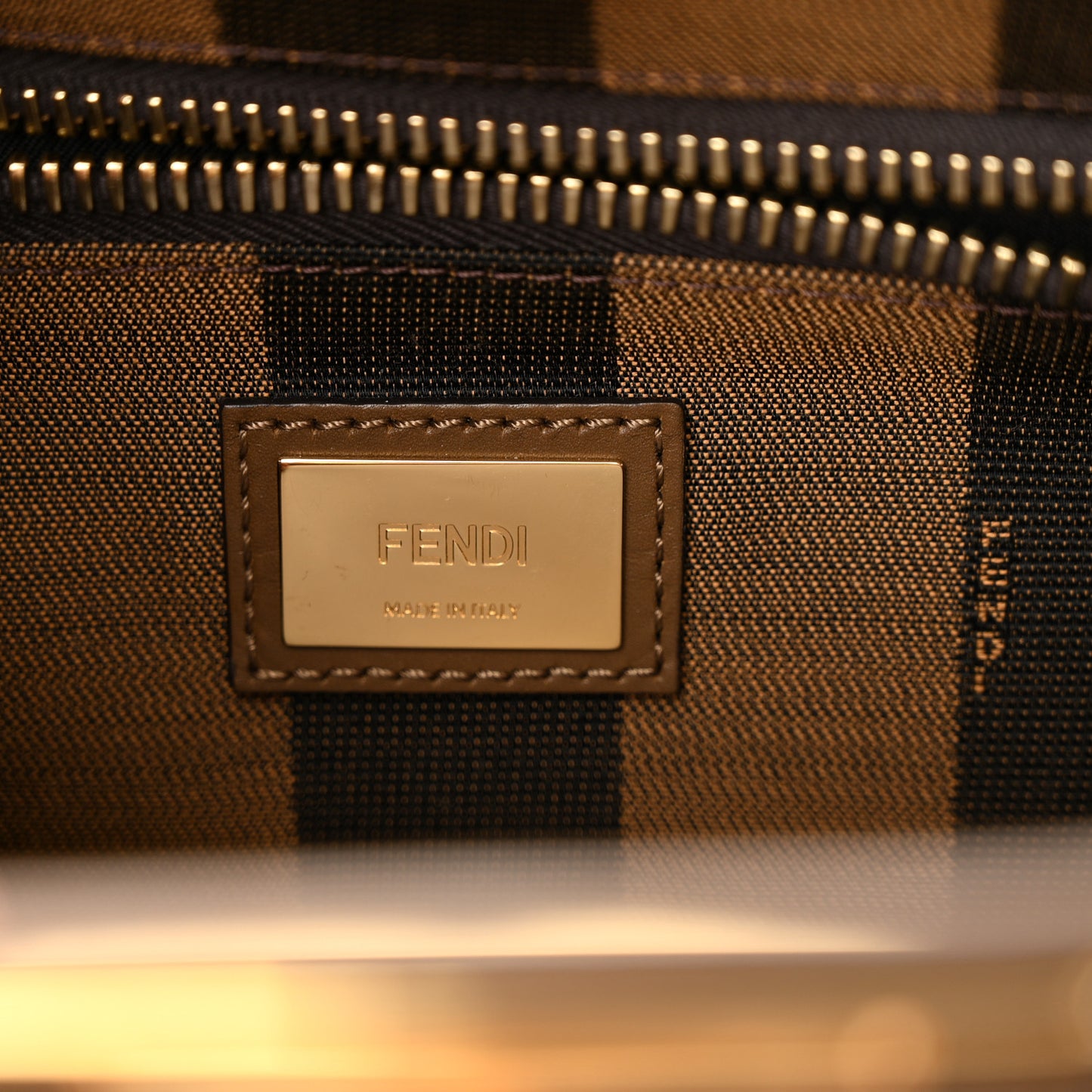 Vitello Morgan Fabric Jacquard Pequin Medium Peekaboo Iconic Satchel Foresta Tobacco Black