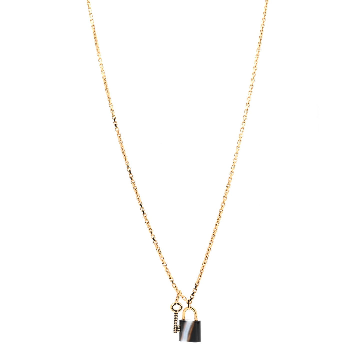 Metal Onyx Crystal Padlock And Key Pendant Necklace Gold Black