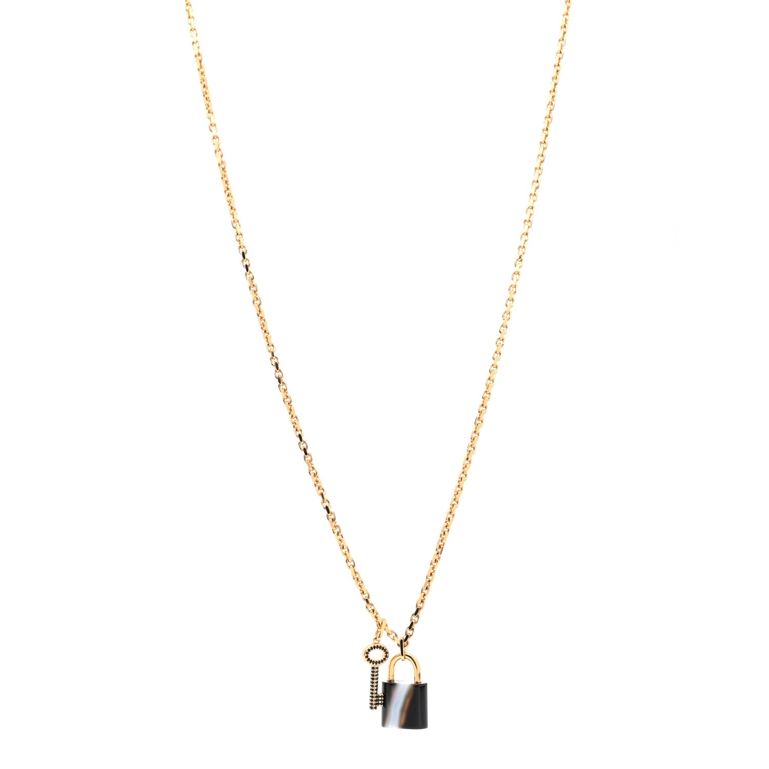Louis Vuitton Metal Onyx Crystal Padlock And Key Pendant Necklace Gold Black 1 of 5